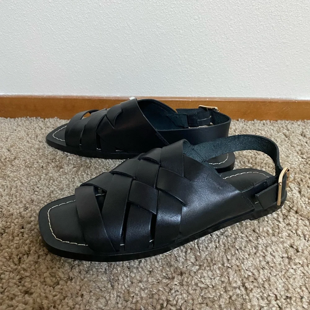 EUC Loeffler Randall Black Grayson Braided Leather Flat Sandals (Size: 7 1/2) - Picture 3 of 10